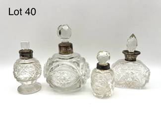 Four Antique Crystal Scent Bottles W/ Sterling Collars