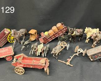 Collection of Antique Cast Iron Toy Horses, Carriages, Wagons and More