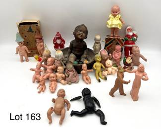 Group of Vintage Baby Dolls Including Bubbling Babies and Celluloid Santas