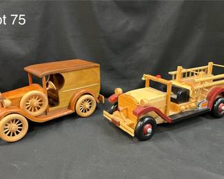 Pair of Handcrafted Wood Toy Vehicles
