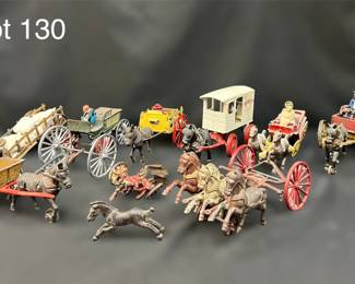 Selection of Antique Cast Iron Toy Horses, Wagons, Carriages and More