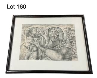 Charcoal on Paper 'Trenton Six' by Charles Wilbert White (1918-1979)
