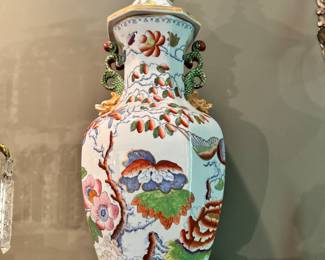 Pr Masons ironstone waterlilly urns