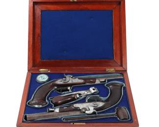 Lot 76 French Pair of Officers Percussion Pistols by Juste
