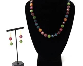 Lot 171 Gorgeous Raw Tourmaline Necklace Bracelet and Earring Set