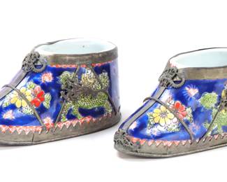 Lot 360 Chinese Silver Mounted Lotus Shoe Pair