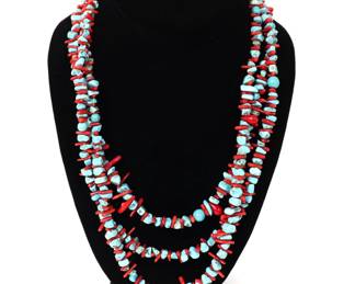 Lot 172 Turquoise Coral Tripple Strand Necklace