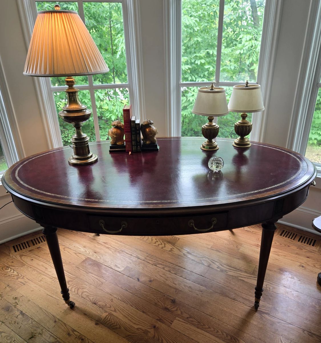 E.J. Victor Mahogany Leather Top Desk in pristine condition.