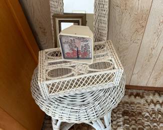 White Wicker Tissue Box Cover, Side Table, Mirror