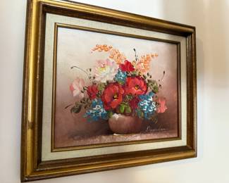 Framed Floral Still Life Oil Painting by Beader