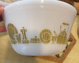 Federal Glass Milk Glass Bowl with Cute Kitchen Motif