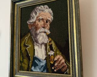 Framed Gentleman Smoking Pipe Needlepoint