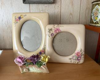 Floral Design Porcelain Picture Frames, Adderley "Floral" Bone China Flowers on a Log Figurine