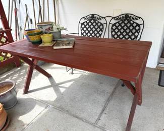 Red Painted Wood Picnic Table