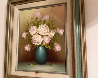 Framed Floral Bouquet Still Life Oil Painting