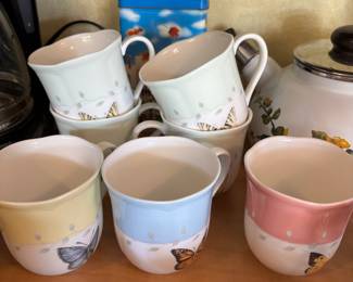 Set of 7 Lenox Butterfly Meadow Coffee Mugs