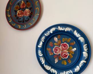 Hand Painted Folk Art Rosemaling Wood Plates