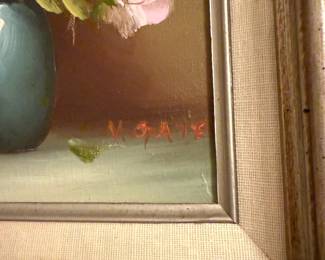 Framed Floral Bouquet Still Life Oil Painting