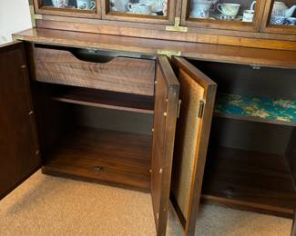 Lane Mid-Century China Cabinet with Cane Panels & Brass Accents