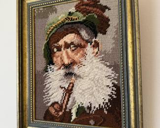 Framed Gentleman Smoking Pipe Needlepoint