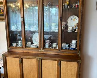 Lane Mid-Century China Cabinet with Cane Panels & Brass Accents