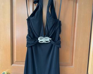 1990s Cache Halter Top Dazzle Brooch Black Dress – Size 2