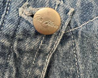 Bill Blass Denim Button Up Shirt with White Embroidered Pattern