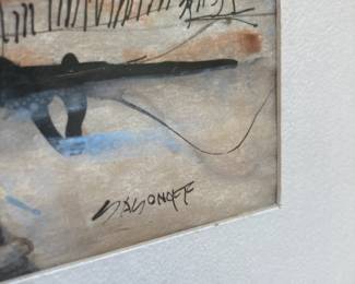 Framed & Matted Abstract Landscape Watercolor Painting by Sasonoff