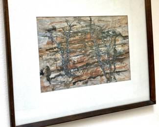 Framed & Matted Abstract Landscape Watercolor Painting by Sasonoff