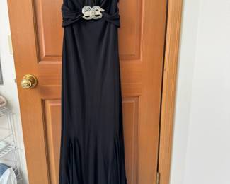 1990s Cache Halter Top Dazzle Brooch Black Dress – Size 2