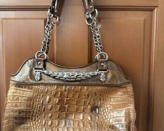 Alligator Print Brown Leather Shoulder Bag