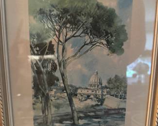 Framed Watercolor Print "Cita Del Vaticano" by Aldo Raimondi 