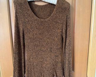 Boho Ruffle Layered Brown Stretch Sweater