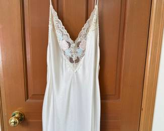 Ivory Satin and Lace Slip with Floral Embroidery
