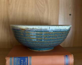 Blue-Green Glazed Studio Pottery Bowl, For Whom the Bell Tolls by Ernest Hemingway