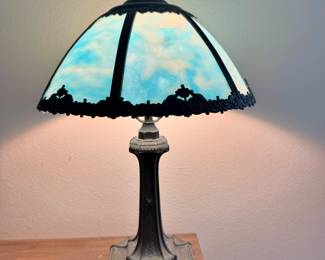 Blue Slag Glass Table Lamp