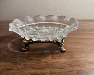 Victorian Style Glass and Bronze Tone Soap Dish