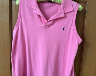 Ralph Lauren Sport Women's Pink Sleeveless Cropped Polo Shirt – Size Large