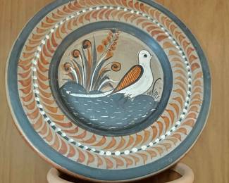Tonala Mexican Folk Art Plate with Bird Design