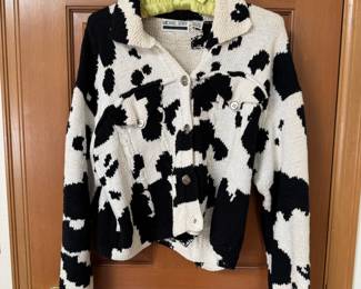 Michael Seroy Cow Print Cropped Cardigan Sweater – Size Large