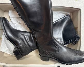 Franco Sarto Black Leather Lace Back Tall Boots 