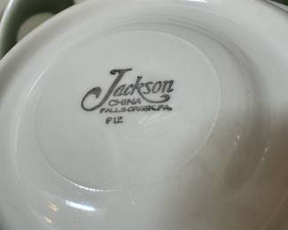 Jackson China Green & White Fish Themed Divided Snack Plate and Saucer