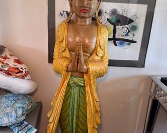 BUDDHA STATUE - 5FT TEAK WOOD HAND CARVED AND PAINTED FROM BALI INDONESIA, $6000 OBO