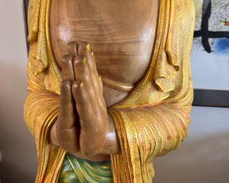 BUDDHA STATUE - 5FT TEAK WOOD HAND CARVED AND PAINTED FROM BALI INDONESIA, $6000 OBO