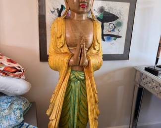 BUDDHA STATUE - 5FT TEAK WOOD HAND CARVED AND PAINTED FROM BALI INDONESIA, $6000 OBO