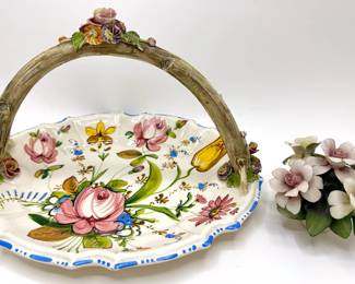 Vintage Italian Majolica Basket Plate & Capodimonte Flower Figurine By Fullin Mollica
Lot #: 114