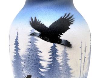 Benally Dini (Native American) Hand Painted Ceramic Vase With Moose & Eagle, Signed
Lot #: 83