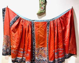 Antique Qing Dynasty Imperial Dragon & Phoenix Kesi Silk Skirt & Stuffed Boot
Lot #: 21