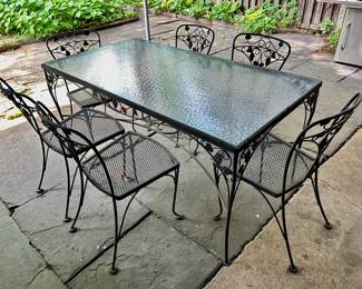 Iron & Glass Outdoor Dining Set: Table & 6 Chairs With Grapes Motif
Lot #: 53