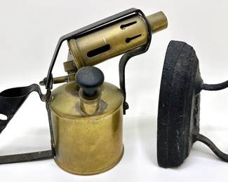 Vintage Bladon Brass Paraffin Blow Torch & Cast Iron Flat Iron
Lot #: 63